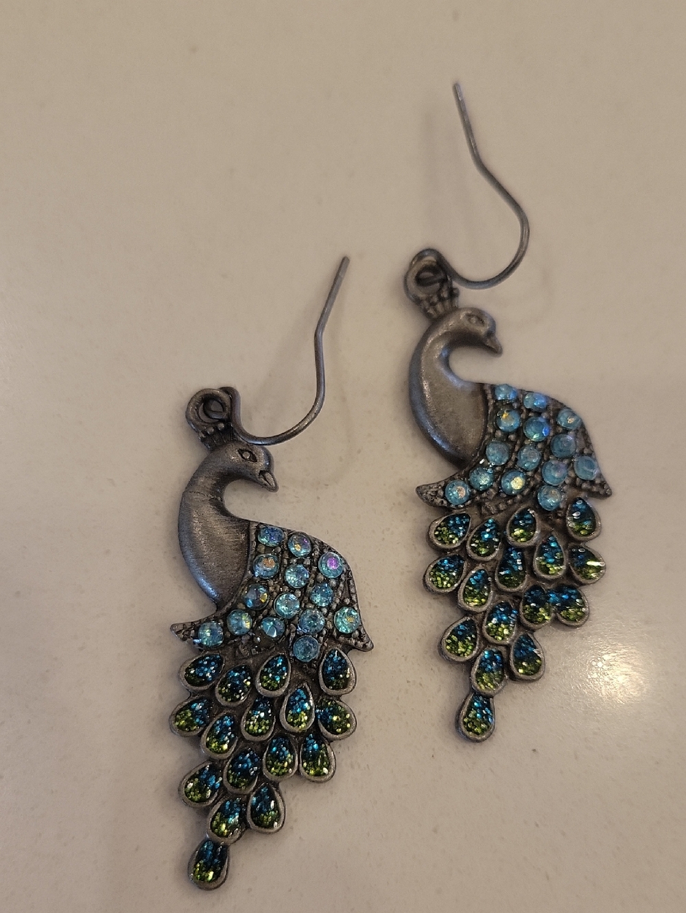 Vintage Pewter Peacock Earrings